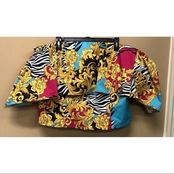 NY&CO Flounce Ruffle Bust Off Shoulder Crop Top Bright Print Size XXL NWT - Picture 1 of 5
